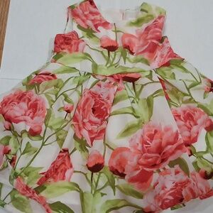 Children place Floral dress with pink flowers has tulle/ silk underneath